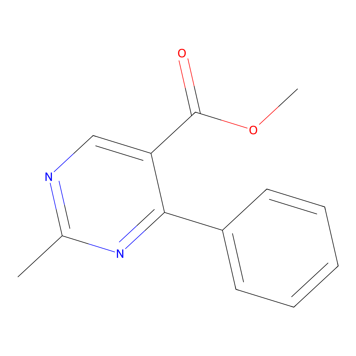 Methyl 2-methyl-4-phenylpyrimidine-5-carboxylate molecular structure, CAS 1191096-98-6