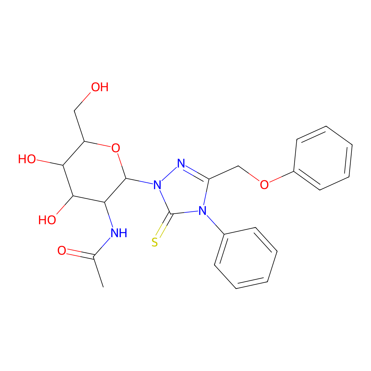 N-(4,5-dihydroxy-6-(hydroxymethyl)-2-(3-(phenoxymethyl)-4-phenyl-5-thioxo-4,5-dihydro-1H-1,2,4-triazol-1-yl)tetrahydro-2H-pyran-3-yl)acetamide molecular structure, CAS 1191127-64-6
