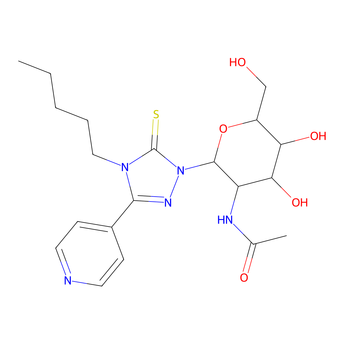 N-(4,5-dihydroxy-6-(hydroxymethyl)-2-(4-pentyl-3-(pyridin-4-yl)-5-thioxo-4,5-dihydro-1H-1,2,4-triazol-1-yl)tetrahydro-2H-pyran-3-yl)acetamide molecular structure, CAS 1191127-65-7