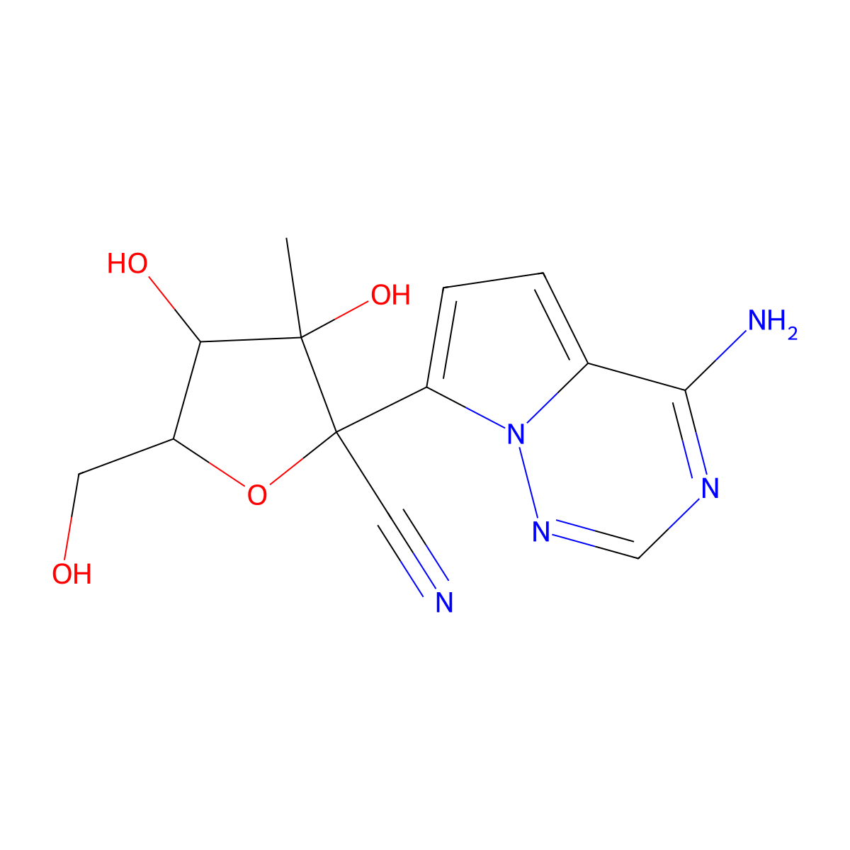 GS-441285 1'-cyano-2'-C-methyl-4-aza-7,9-dideazaadenosine molecular structure, CAS 1191237-49-6