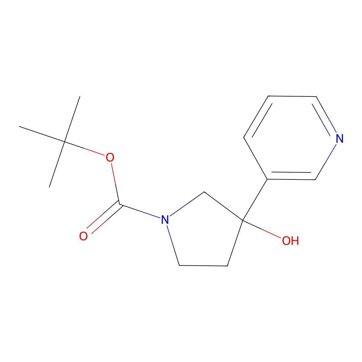 Tert-butyl 3-hydroxy-3-(pyridin-3-yl)pyrrolidine-1-carboxylate molecular structure, CAS 1191240-63-7