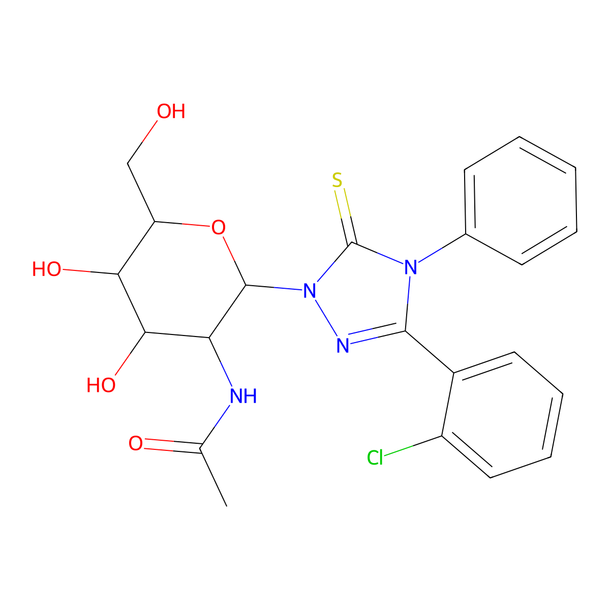 N-{2-[3-(2-chlorophenyl)-4-phenyl-5-sulfanylidene-4,5-dihydro-1H-1,2,4-triazol-1-yl]-4,5-dihydroxy-6-(hydroxymethyl)oxan-3-yl}acetamide molecular structure, CAS 1191420-96-8