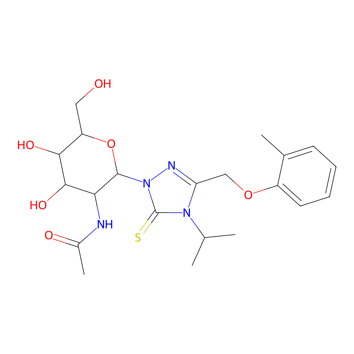 N-[4,5-dihydroxy-6-(hydroxymethyl)-2-{3-[(2-methylphenoxy)methyl]-4-(propan-2-yl)-5-sulfanylidene-4,5-dihydro-1H-1,2,4-triazol-1-yl}oxan-3-yl]acetamide molecular structure, CAS 1191420-97-9