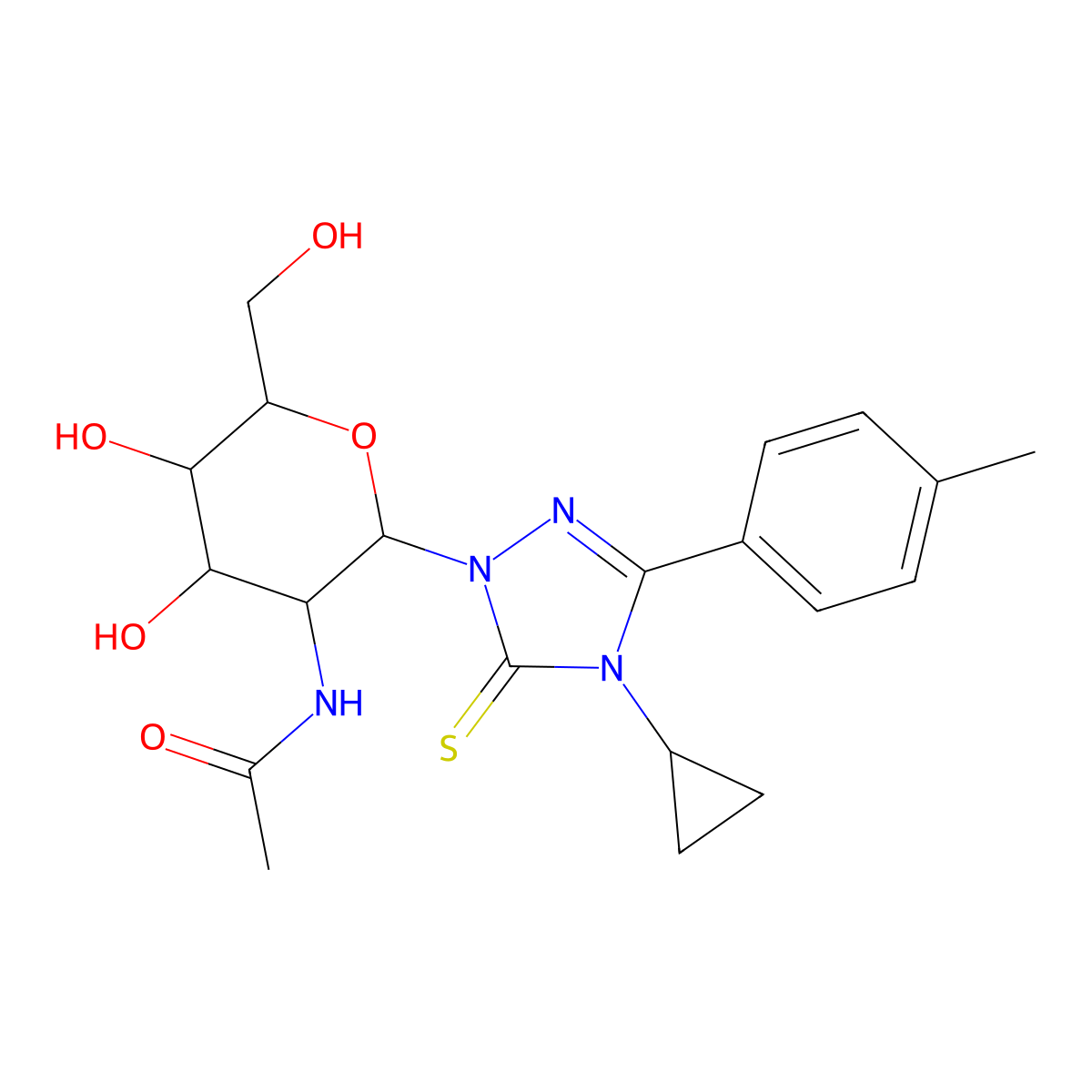N-{2-[4-cyclopropyl-3-(4-methylphenyl)-5-sulfanylidene-4,5-dihydro-1H-1,2,4-triazol-1-yl]-4,5-dihydroxy-6-(hydroxymethyl)oxan-3-yl}acetamide molecular structure, CAS 1191421-00-7