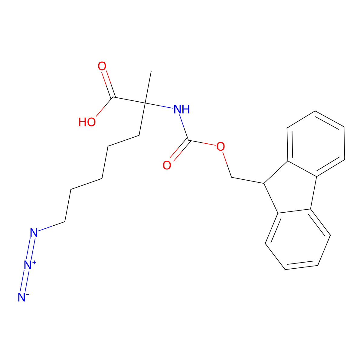 (R)-2-((((9H-fluoren-9-yl)methoxy)carbonyl)amino)-7-azido-2-methylheptanoic acid molecular structure, CAS 1191429-12-5