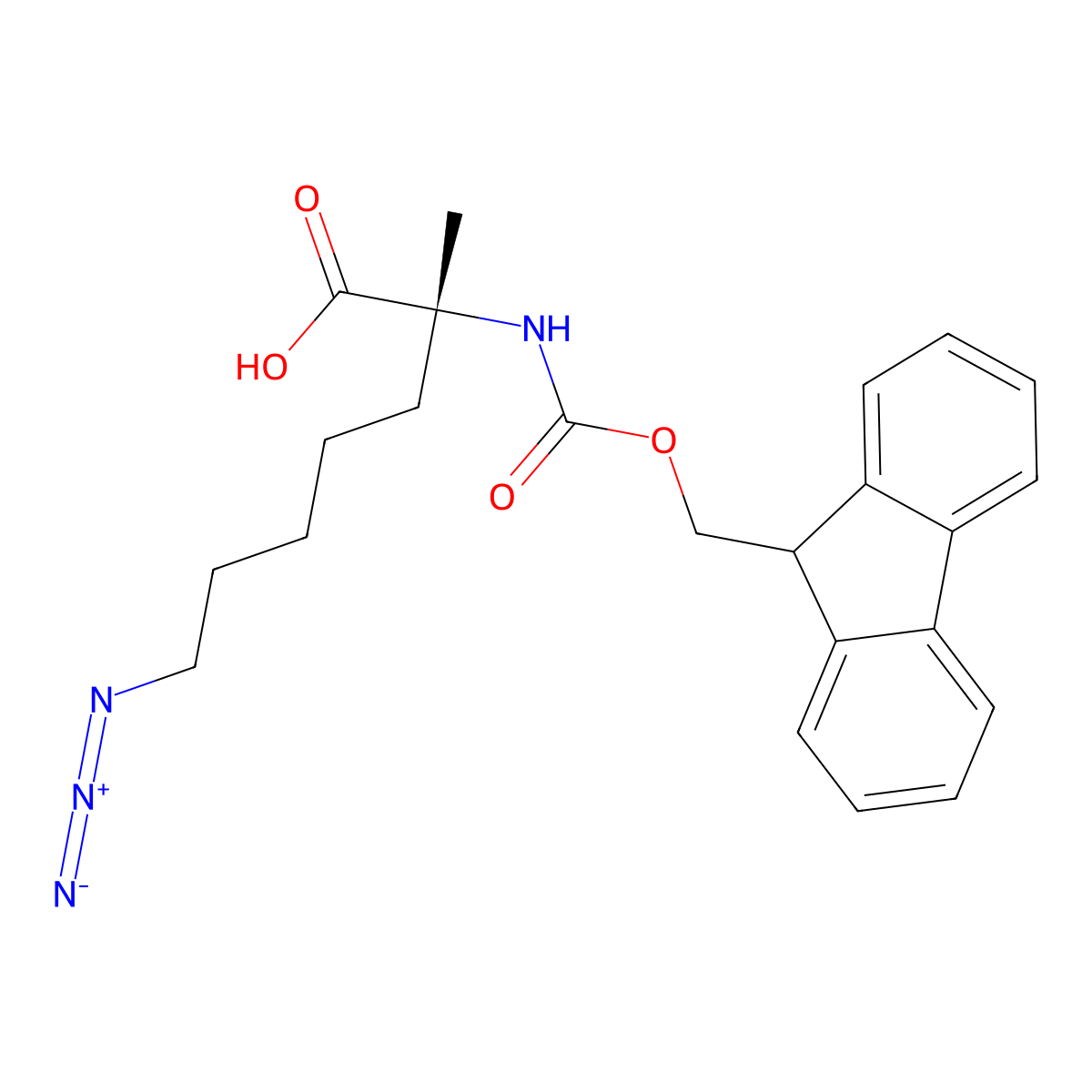 (R)-2-((((9H-fluoren-9-yl)methoxy)carbonyl)amino)-7-azido-2-methylheptanoic acid molecular structure, CAS 1191429-12-5