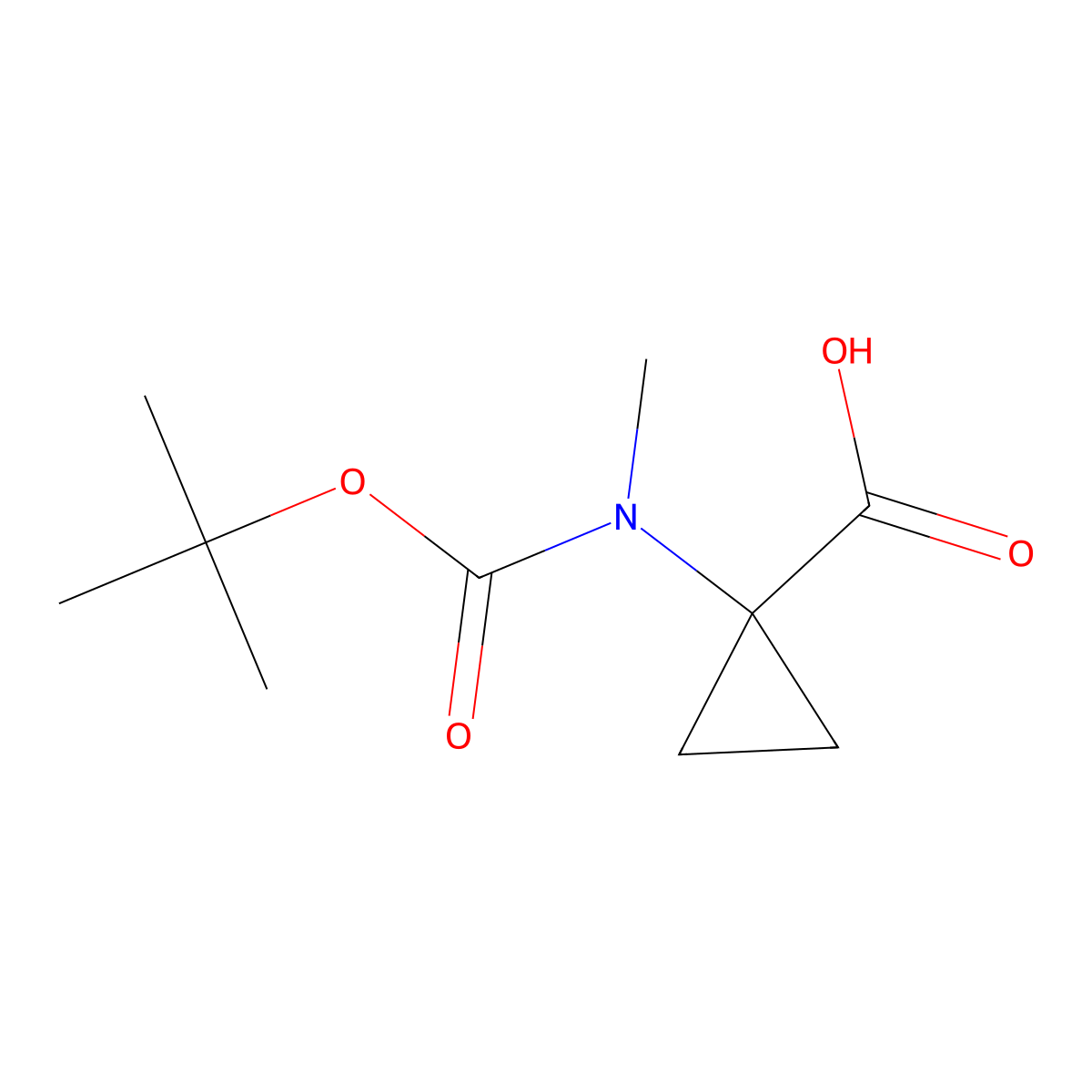 1-(((Tert-butoxy)carbonyl)(methyl)amino)cyclopropane-1-carboxylic acid molecular structure, CAS 119145-87-8