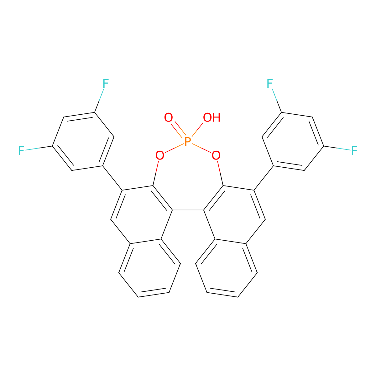 (R)-3,3'-Bis(3,5-difluorophenyl)-1,1'-binapthyl-2,2'-diyl hydrogenphosphate molecular structure, CAS 1191451-23-6