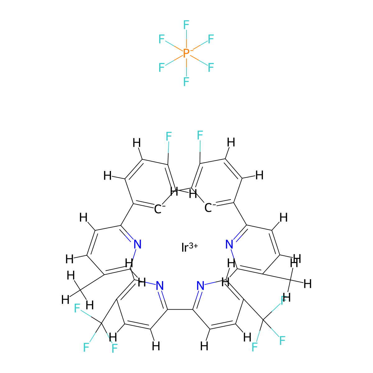 [5,5'-Bis-trifluoromethyl]bis[(5-fluoro-2-(5-methyl-2-pyridinyl)phenyl]iridium(III) hexafluorophosphate molecular structure, CAS 1191467-71-6