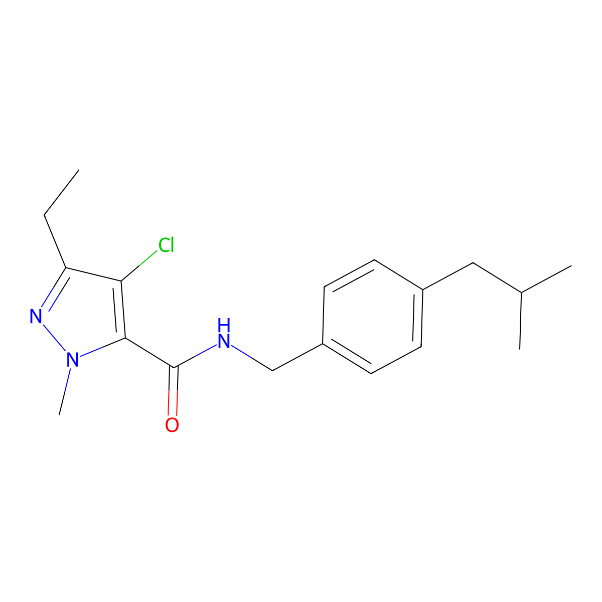 4-chloro-3-ethyl-1-methyl-N-((4-(2-methylpropyl)phenyl)methyl)-1H-pyrazole-5-carboxamide molecular structure, CAS 119168-48-8