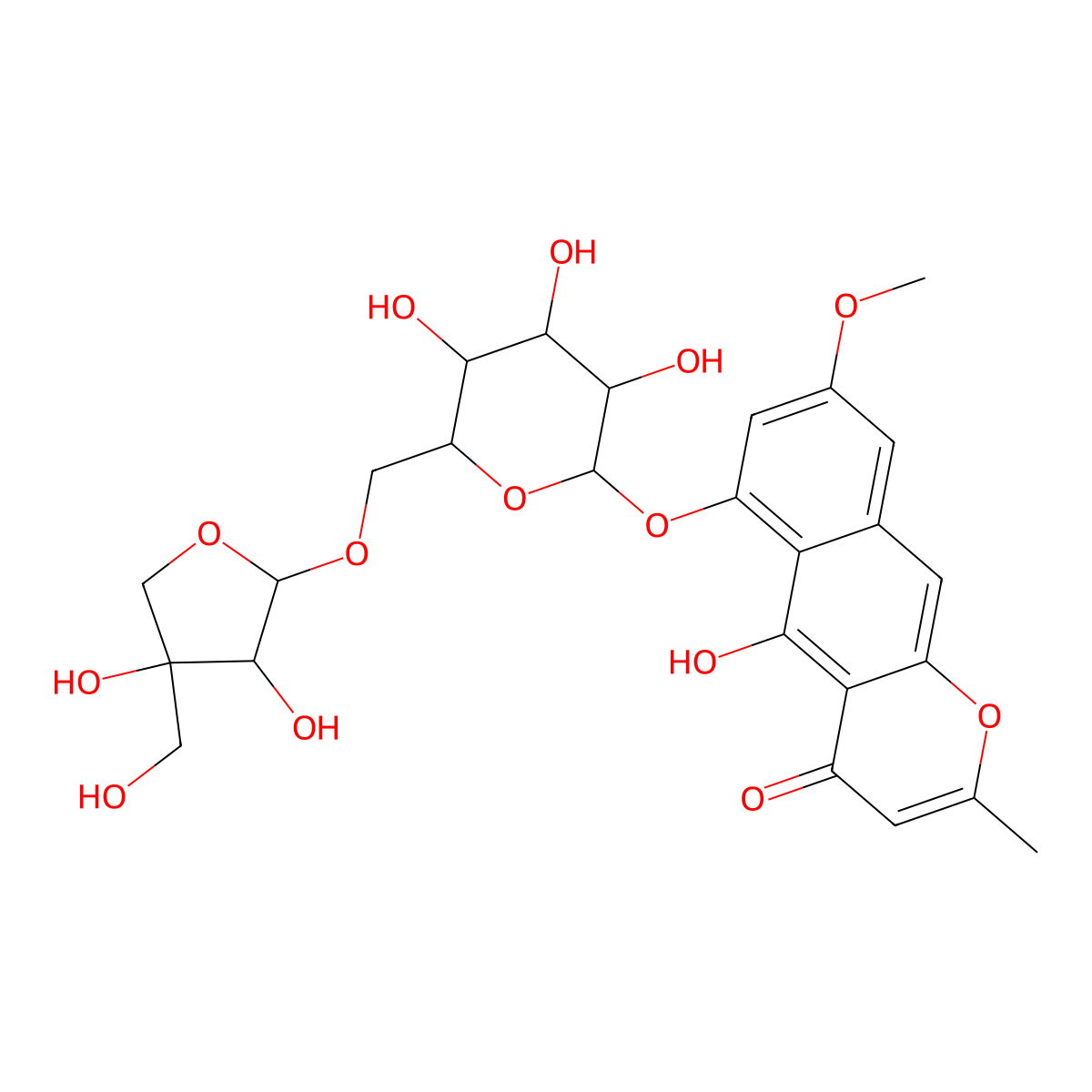 6-((6-O-D-Apio-beta-D-furanosyl-beta-D-glucopyranosyl)oxy)-5-hydroxy-8-methoxy-2-methyl-4H-naphtho(2,3-b)pyran-4-one molecular structure, CAS 119170-51-3
