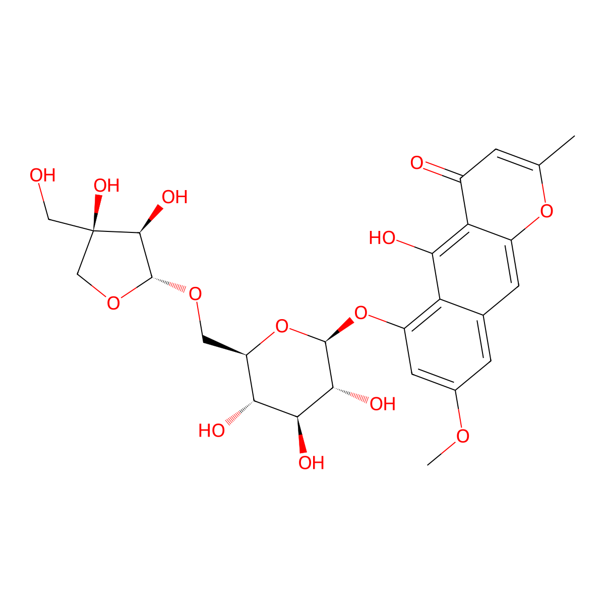 6-((6-O-D-Apio-beta-D-furanosyl-beta-D-glucopyranosyl)oxy)-5-hydroxy-8-methoxy-2-methyl-4H-naphtho(2,3-b)pyran-4-one molecular structure, CAS 119170-51-3