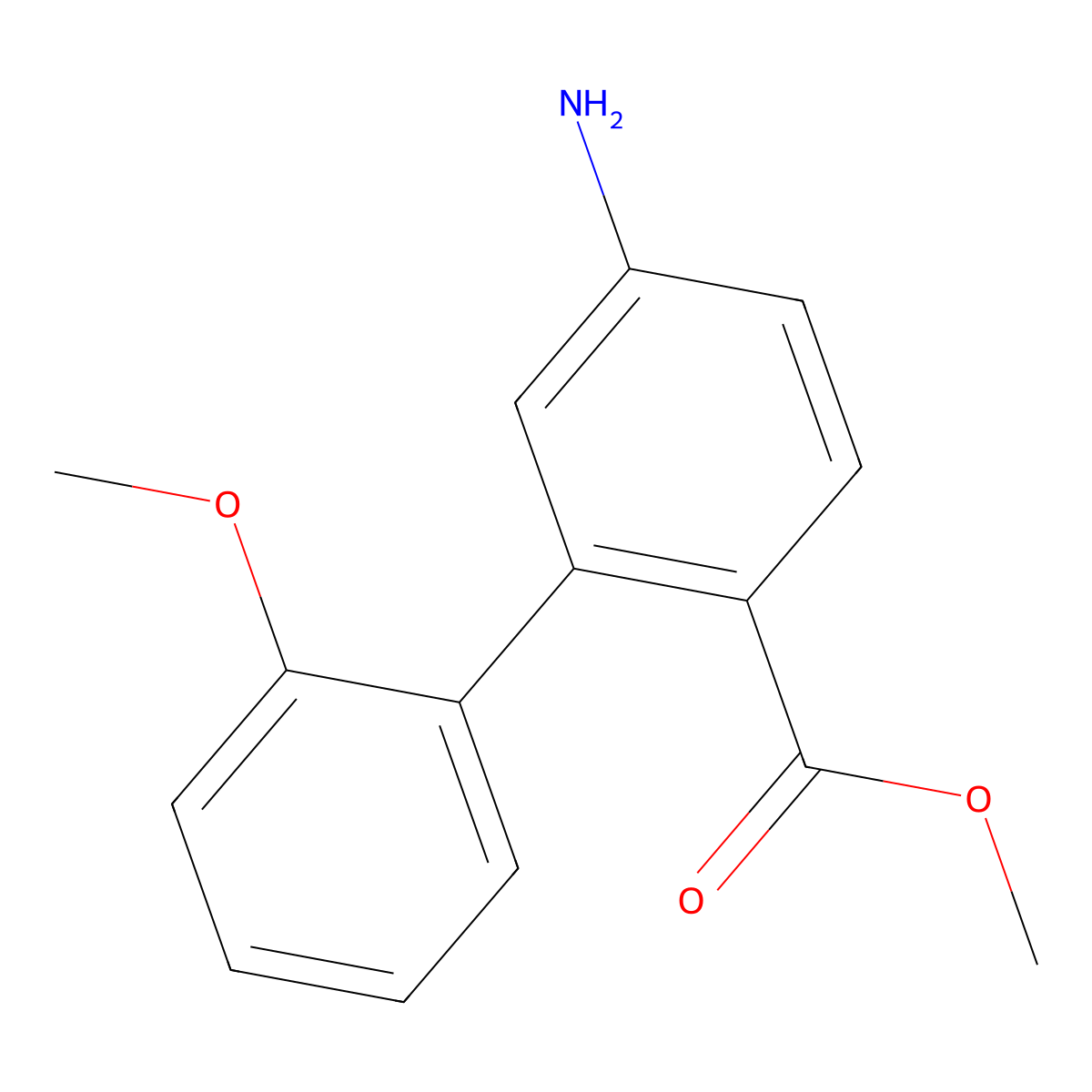 Methyl 5-amino-2'-methoxy-[1,1'-biphenyl]-2-carboxylate molecular structure, CAS 1191885-99-0