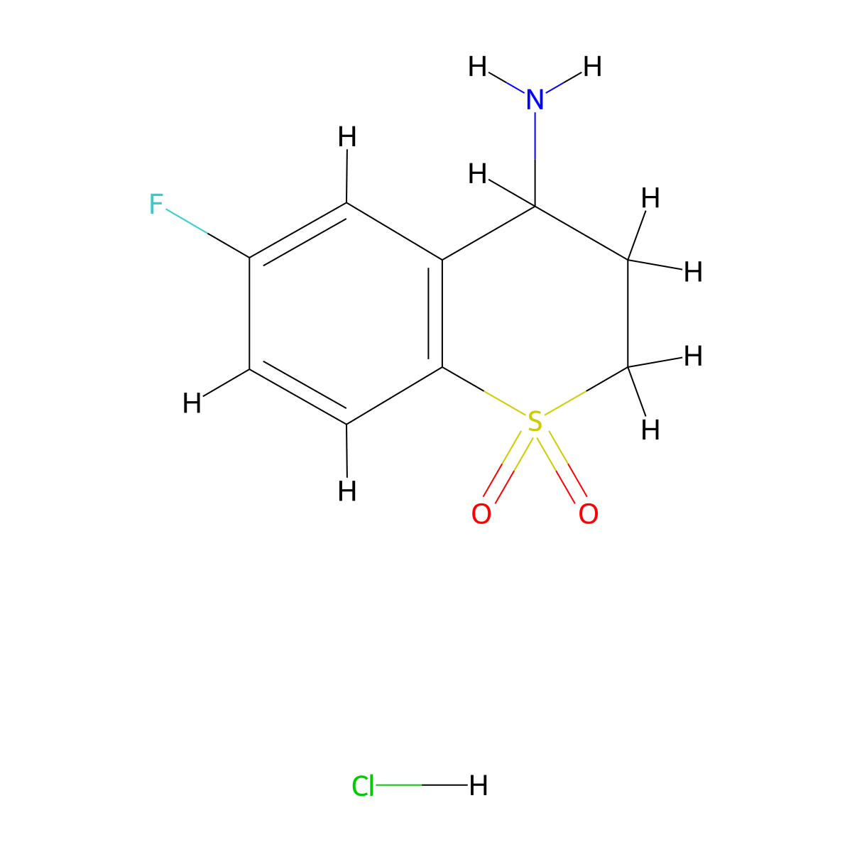 6-fluoro-3,4-dihydro-2H-thiochromen-4-amine 1,1-dioxide hydrochloride molecular structure, CAS 1191908-73-2