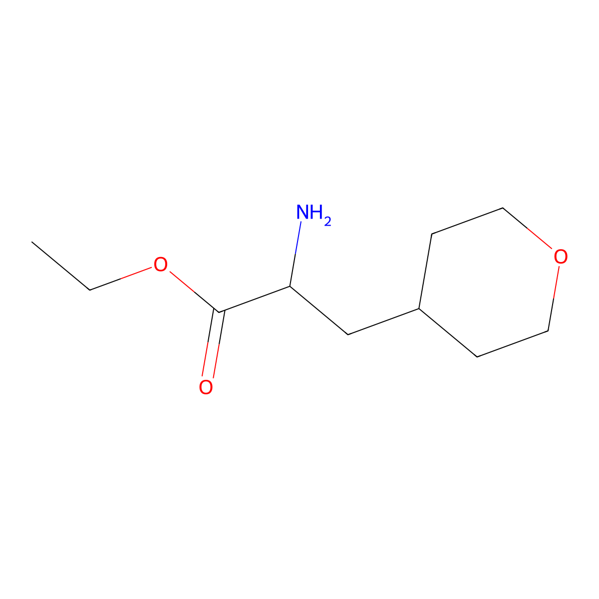 Ethyl 2-amino-3-(oxan-4-yl)propanoate molecular structure, CAS 1192004-56-0