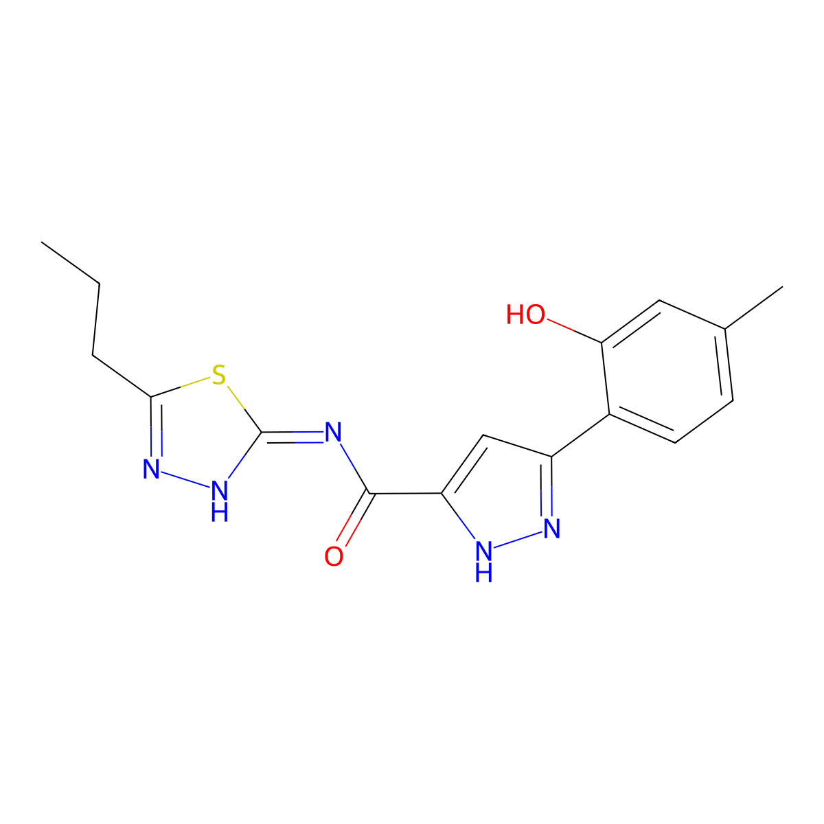 3-(2-hydroxy-4-methylphenyl)-N-(5-propyl-1,3,4-thiadiazol-2-yl)-1H-pyrazole-5-carboxamide molecular structure, CAS 1192012-73-9