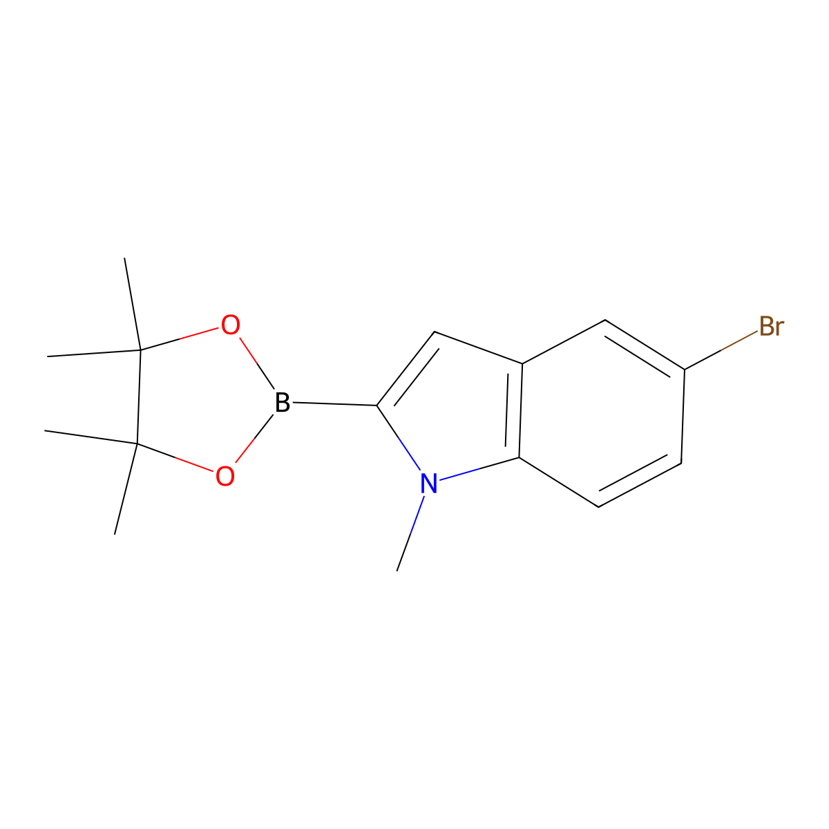 5-Bromo-1-methyl-2-(4,4,5,5-tetramethyl-1,3,2-dioxaborolan-2-yl)-1H-indole molecular structure, CAS 1192037-87-8