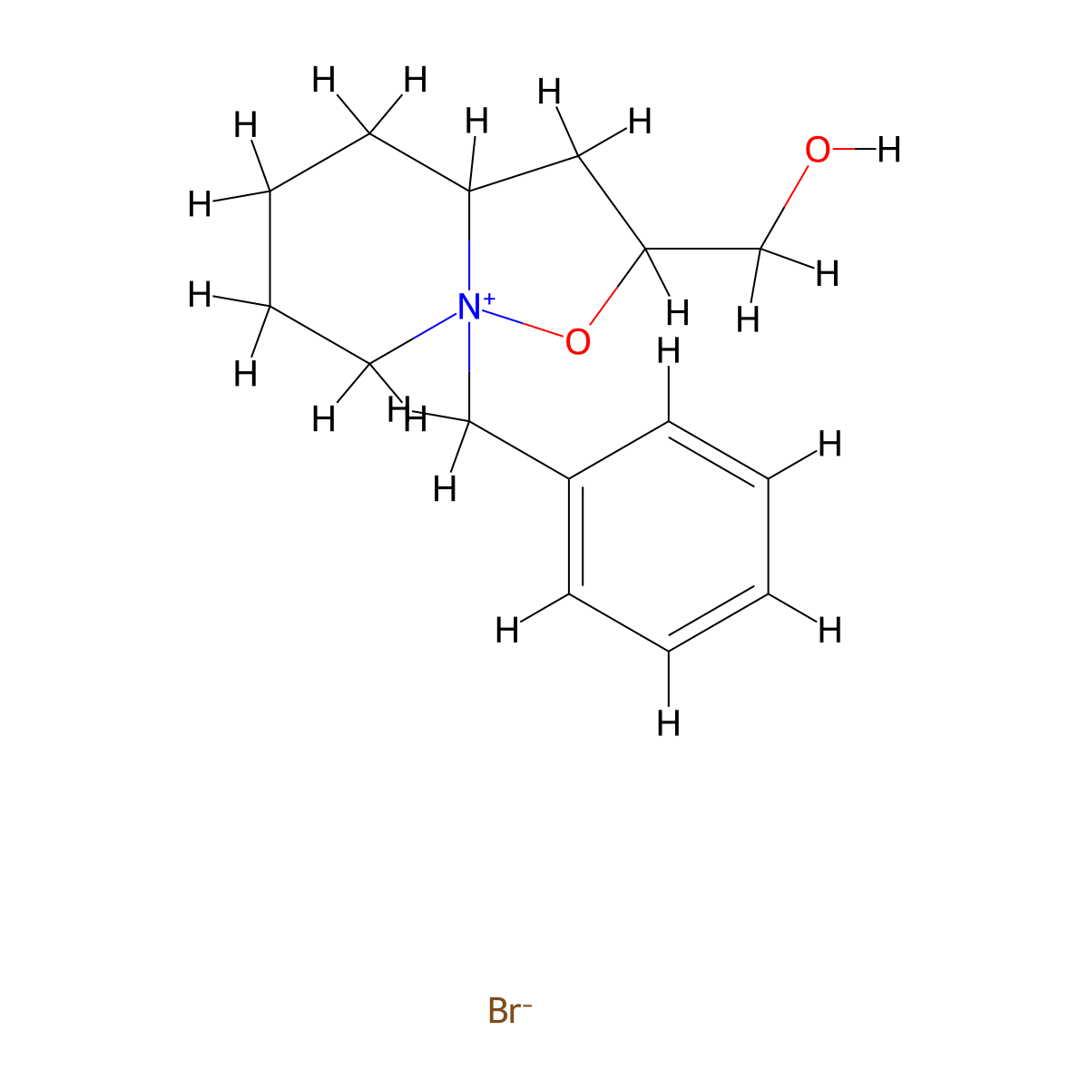 8-benzyl-2-(hydroxymethyl)hexahydro-2H-isoxazolo[2,3-a]pyridin-8-ium bromide molecular structure, CAS 119204-20-5
