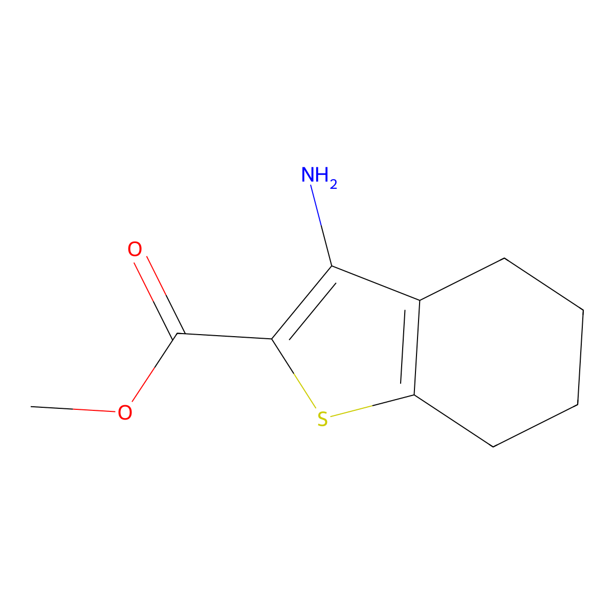 Methyl 3-amino-4,5,6,7-tetrahydro-1-benzothiophene-2-carboxylate molecular structure, CAS 119205-38-8