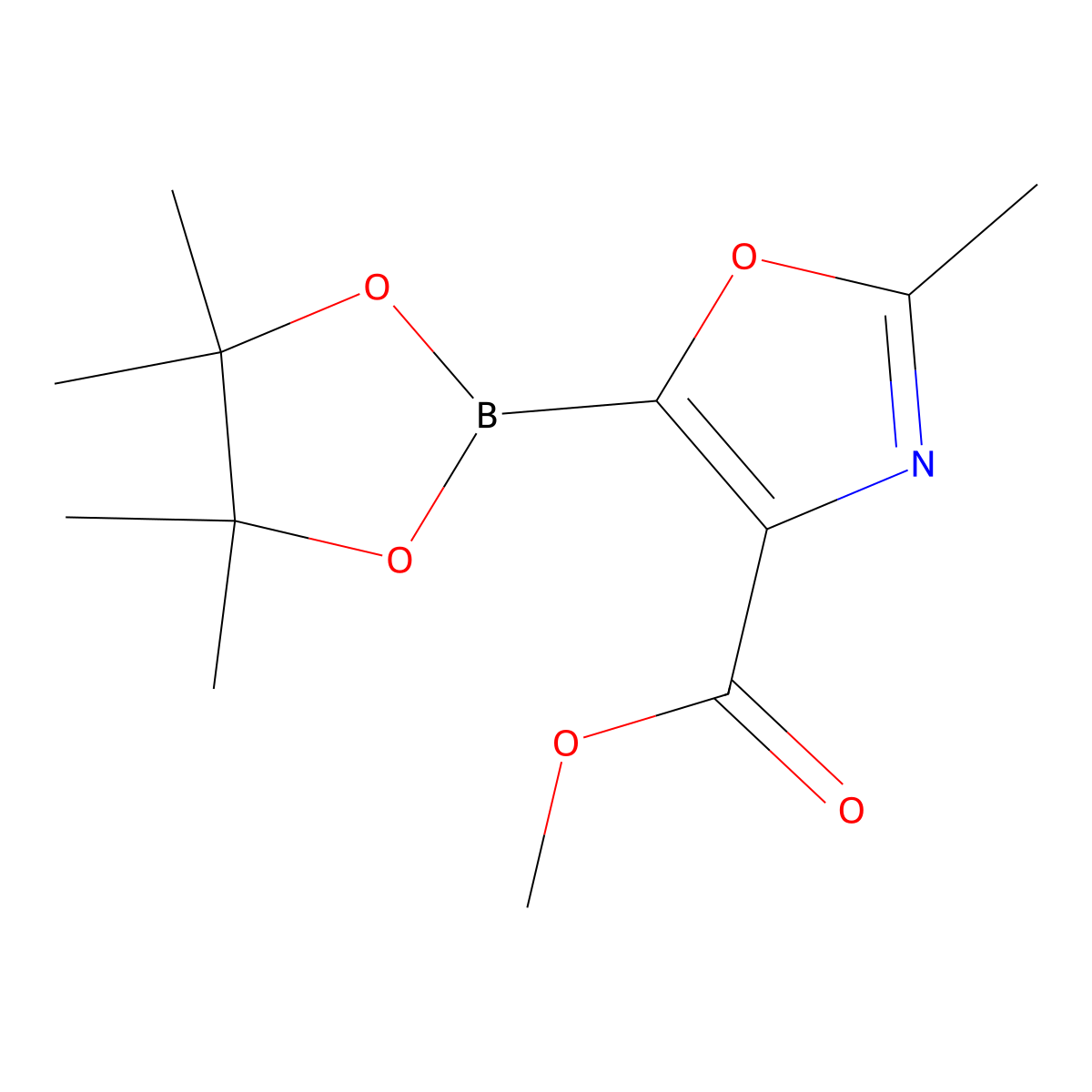 Methyl 2-methyl-5-(4,4,5,5-tetramethyl-1,3,2-dioxaborolan-2-YL)oxazole-4-carboxylate molecular structure, CAS 1192056-44-2