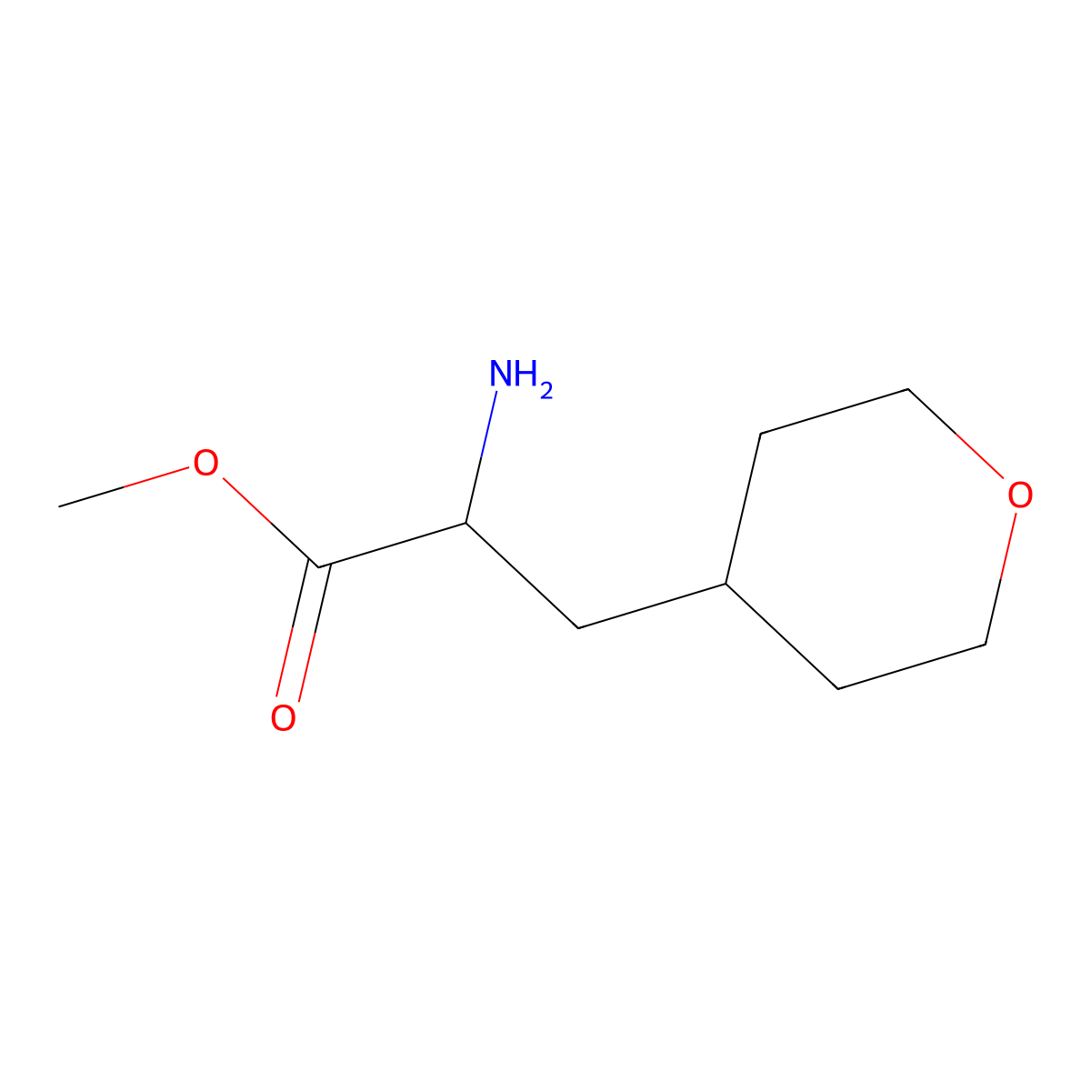 Methyl 2-amino-3-(tetrahydro-2H-pyran-4-yl)propanoate molecular structure, CAS 1192057-13-8