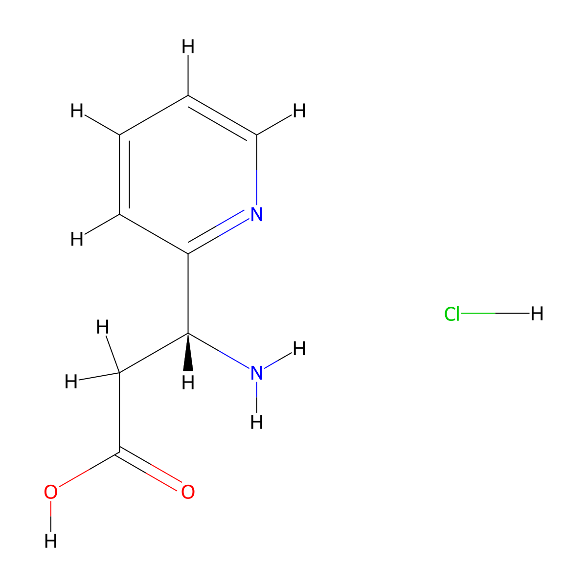 (R)-3-Amino-3-(pyridin-2-yl)propanoic acid hydrochloride molecular structure, CAS 1192069-08-1