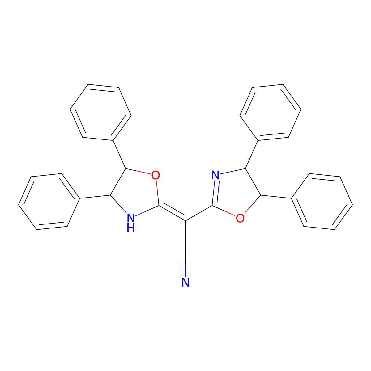 2-[(4S,5R)-4,5-diphenyl-4,5-dihydro-1,3-oxazol-2-yl]-2-[(4S,5R)-4,5-diphenyl-1,3-oxazolidin-2-ylidene]acetonitrile molecular structure, CAS 1192113-21-5