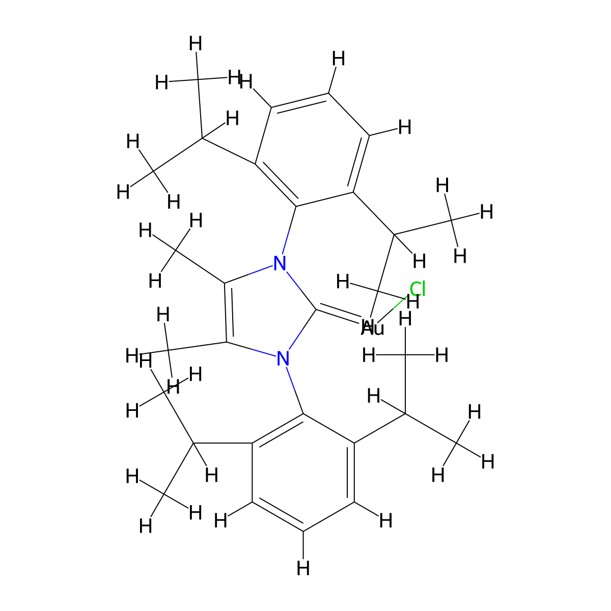 (1,3-Bis(2,6-diisopropylphenyl)-4,5-dimethyl-1,3-dihydro-2H-imidazol-2-ylidene)gold(III) chloride , IPrMeAuCl molecular structure, CAS 1192141-66-4