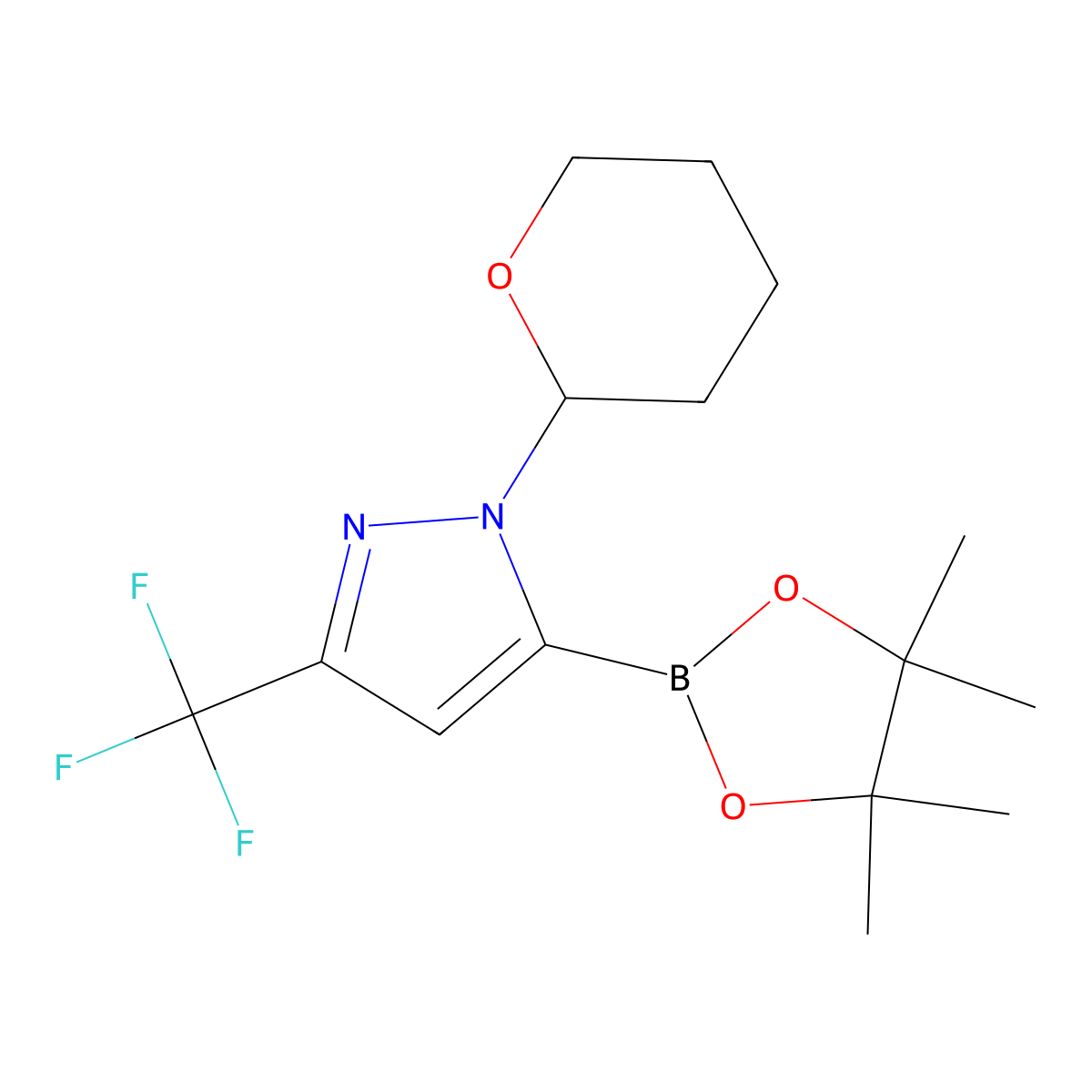 1-(Tetrahydro-2h-pyran-2-yl)-5-(4,4,5,5-tetramethyl-1,3,2-dioxaborolan-2-yl)-3-(trifluoromethyl)-1h-pyrazole molecular structure, CAS 1192187-75-9