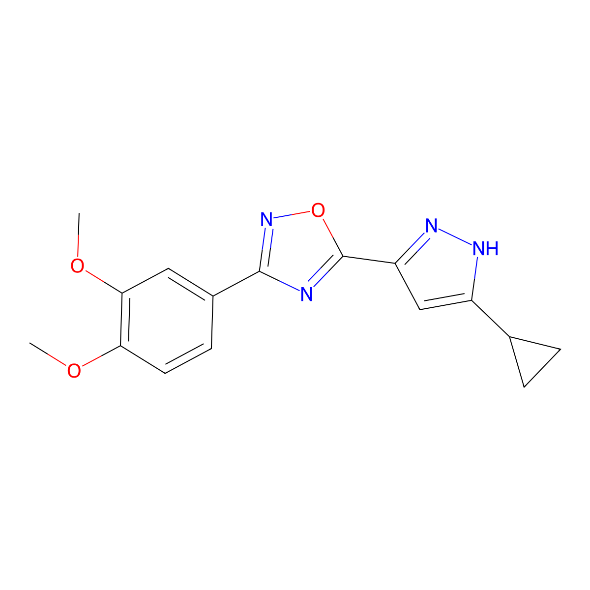 5-(3-cyclopropyl-1H-pyrazol-5-yl)-3-(3,4-dimethoxyphenyl)-1,2,4-oxadiazole molecular structure, CAS 1192220-34-0