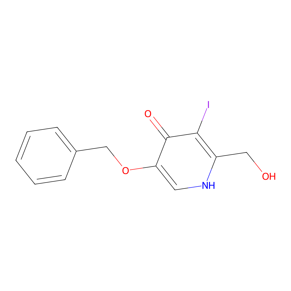 5-(benzyloxy)-2-(hydroxymethyl)-3-iodo-4(1H)-pyridinone molecular structure, CAS 1192263-75-4