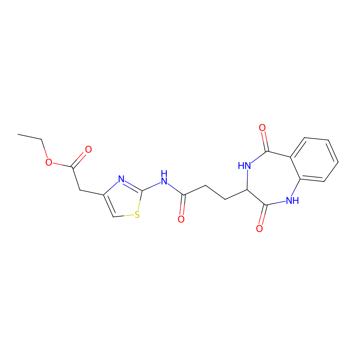 ethyl 2-(2-(3-(2,5-dioxo-2,3,4,5-tetrahydro-1H-benzo[e][1,4]diazepin-3-yl)propanamido)thiazol-4-yl)acetate molecular structure, CAS 1192279-61-0