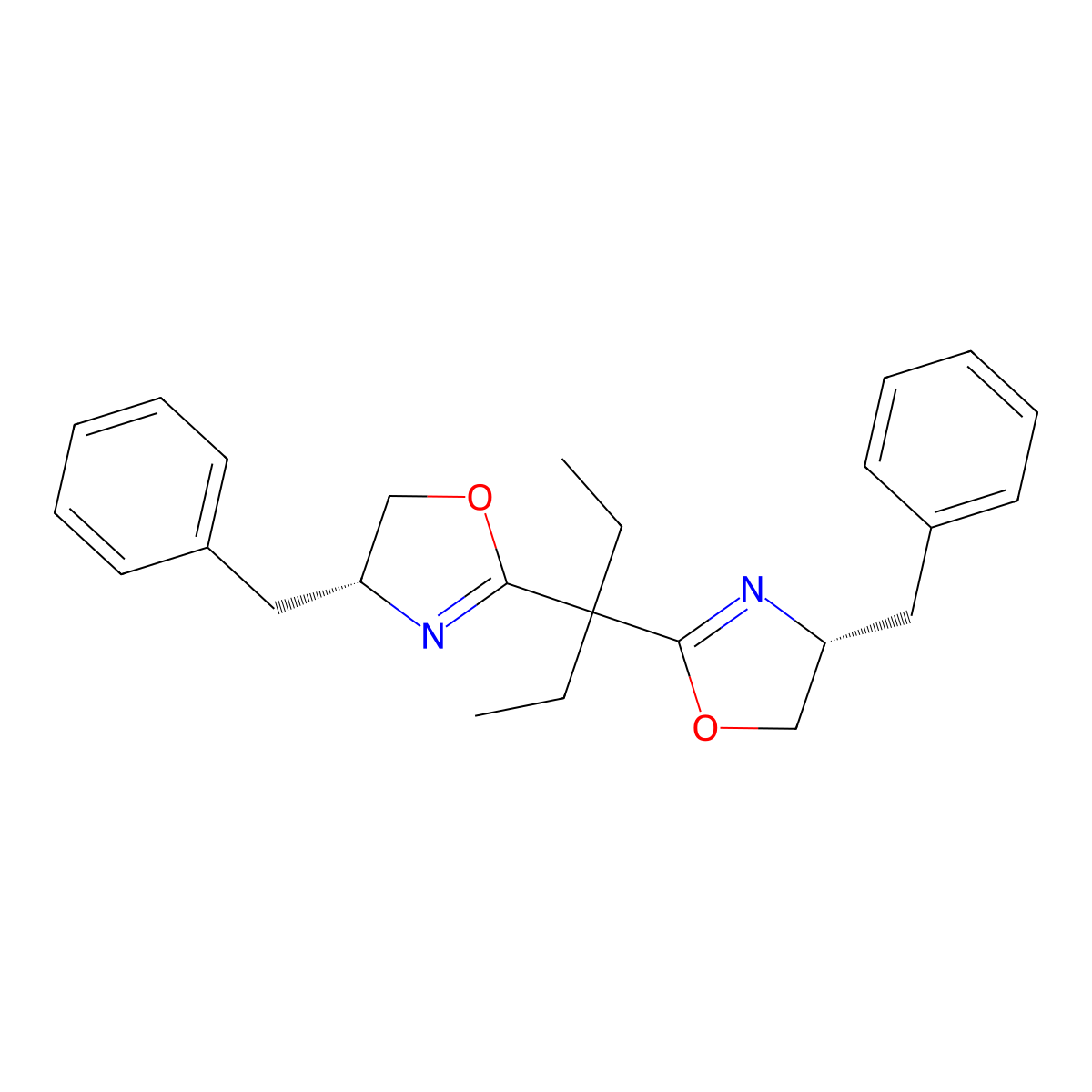 (4R,4'R)-2,2'-(Pentane-3,3-diyl)bis(4-benzyl-4,5-dihydrooxazole) molecular structure, CAS 1192345-90-6