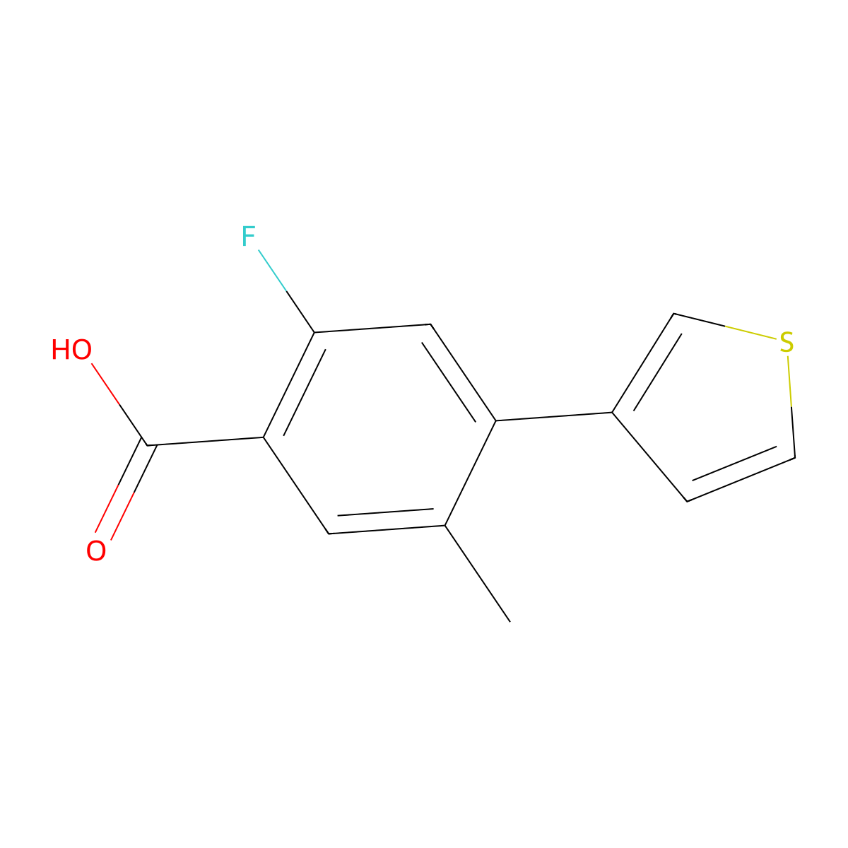 2-Fluoro-5-methyl-4-(3-thienyl)benzoic acid molecular structure, CAS 1192547-91-3