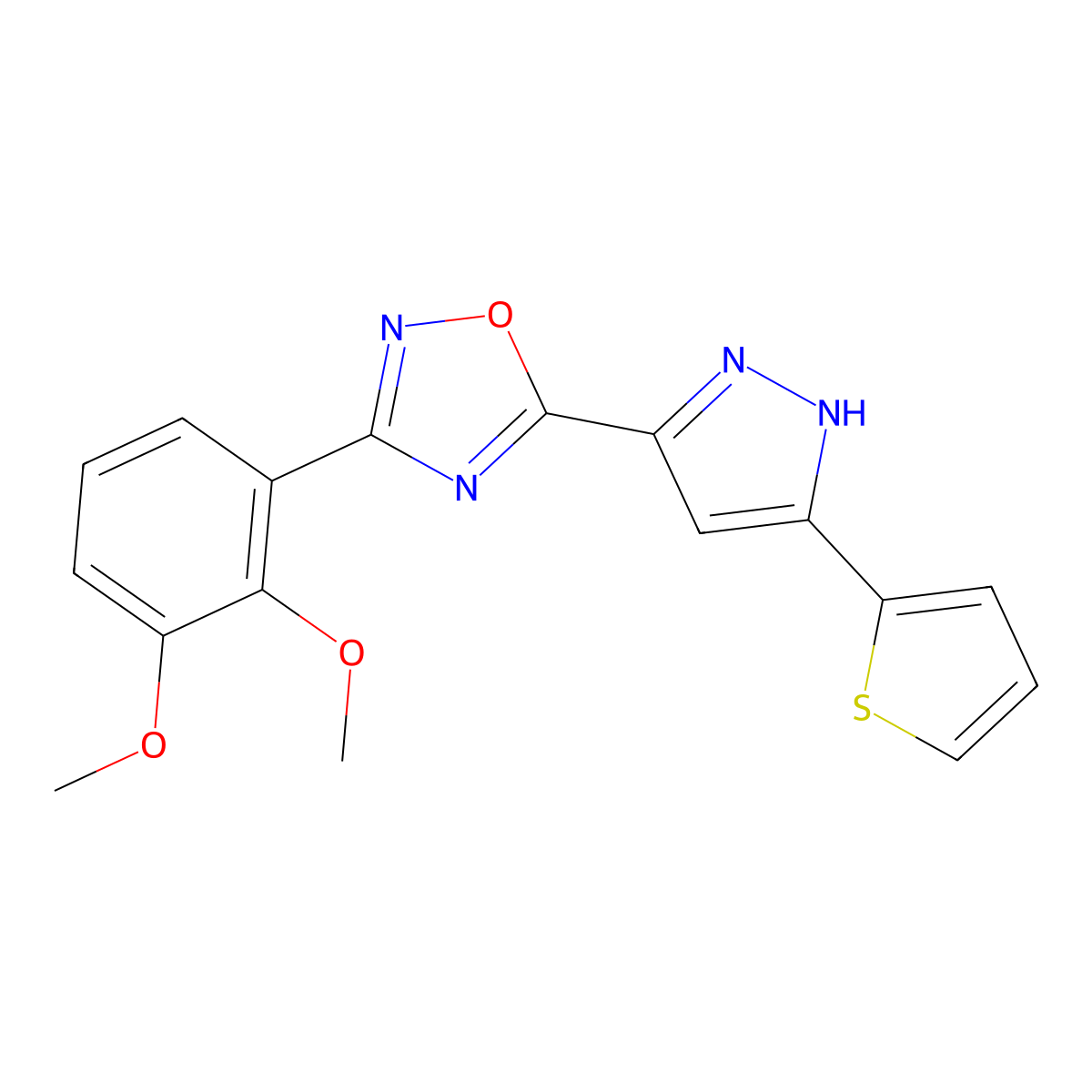 3-(2,3-dimethoxyphenyl)-5-(3-(thiophen-2-yl)-1H-pyrazol-5-yl)-1,2,4-oxadiazole molecular structure, CAS 1192556-48-1