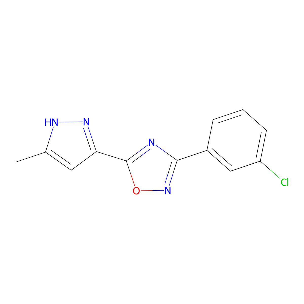 3-(3-chlorophenyl)-5-(3-methyl-1H-pyrazol-5-yl)-1,2,4-oxadiazole molecular structure, CAS 1192557-03-1