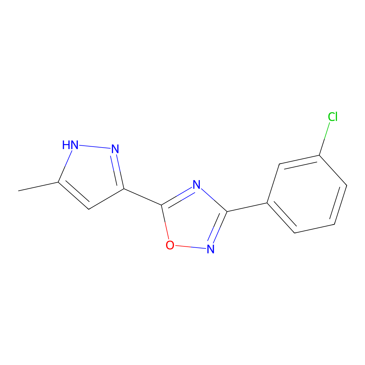 3-(3-chlorophenyl)-5-(3-methyl-1H-pyrazol-5-yl)-1,2,4-oxadiazole molecular structure, CAS 1192557-03-1