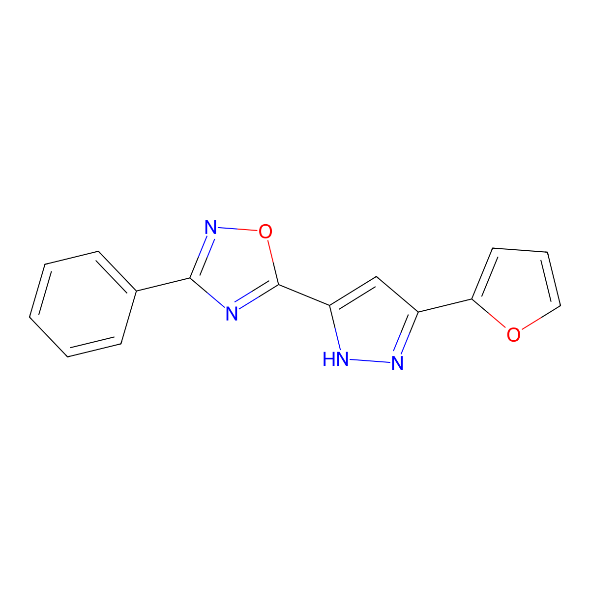5-(3-(furan-2-yl)-1H-pyrazol-5-yl)-3-phenyl-1,2,4-oxadiazole molecular structure, CAS 1192557-22-4
