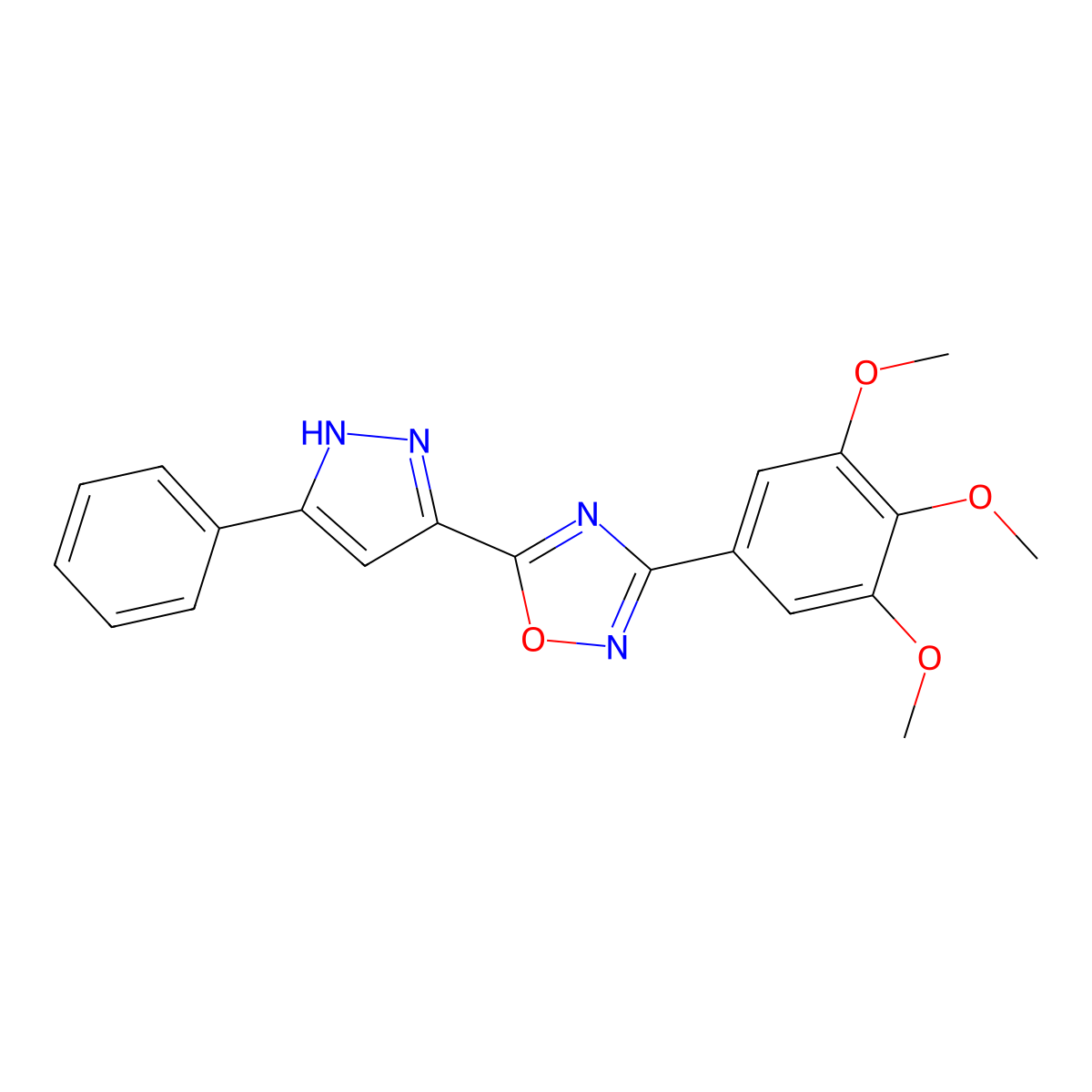5-(3-phenyl-1H-pyrazol-5-yl)-3-(3,4,5-trimethoxyphenyl)-1,2,4-oxadiazole molecular structure, CAS 1192572-09-0