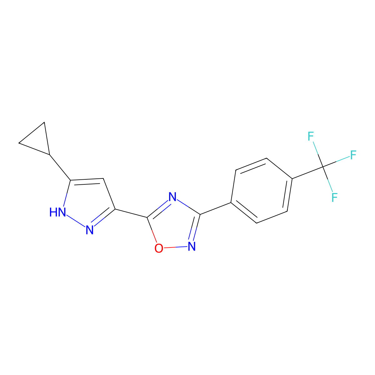 5-(3-cyclopropyl-1H-pyrazol-5-yl)-3-(4-(trifluoromethyl)phenyl)-1,2,4-oxadiazole molecular structure, CAS 1192572-11-4