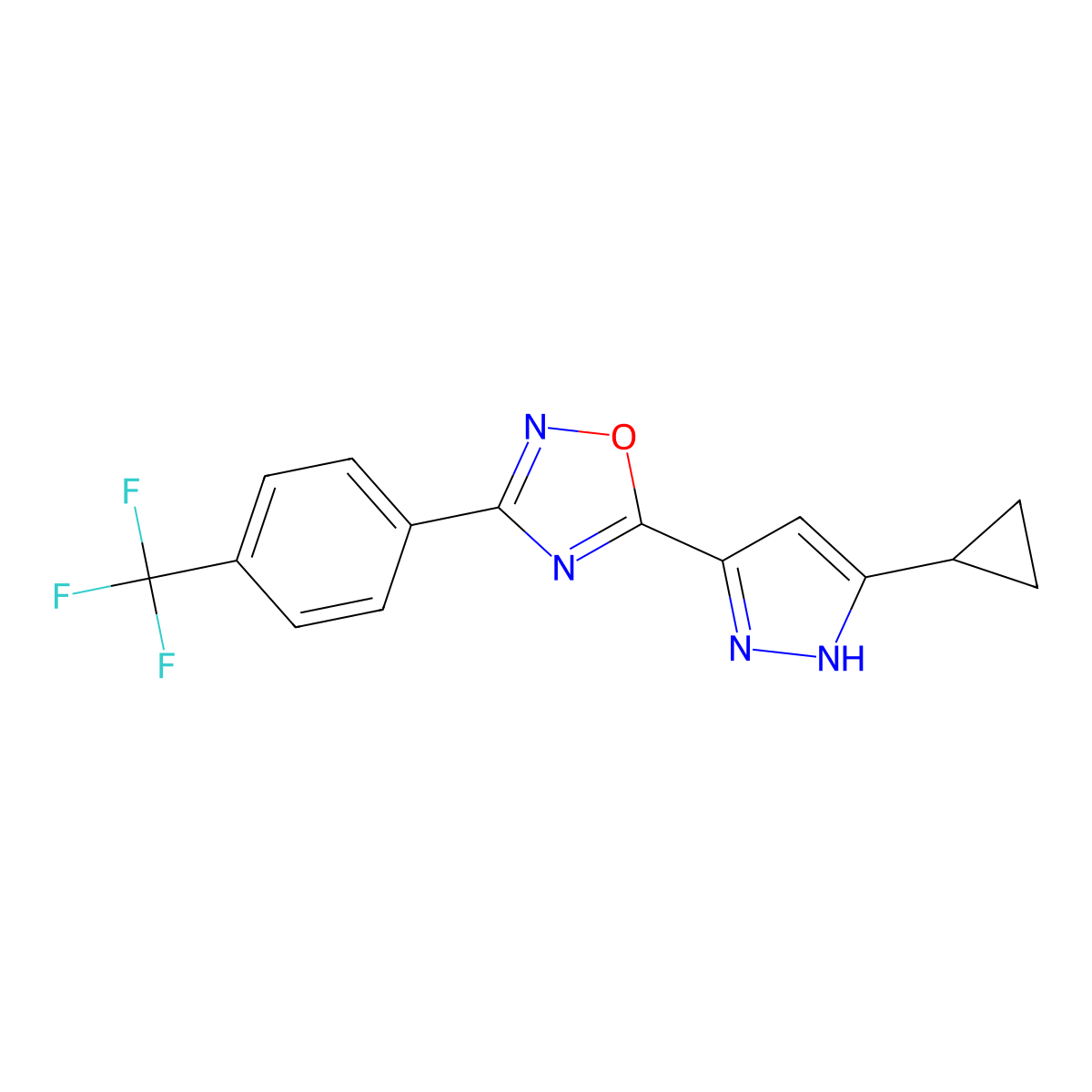 5-(3-cyclopropyl-1H-pyrazol-5-yl)-3-(4-(trifluoromethyl)phenyl)-1,2,4-oxadiazole molecular structure, CAS 1192572-11-4