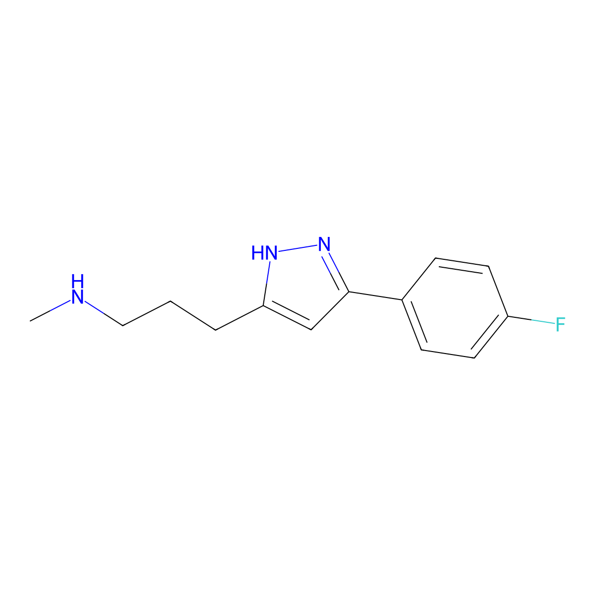 {3-[3-(4-fluorophenyl)-1H-pyrazol-5-yl]propyl}(methyl)amine molecular structure, CAS 1192579-89-7