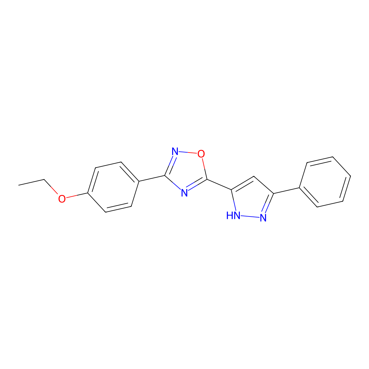 3-(4-ethoxyphenyl)-5-(3-phenyl-1H-pyrazol-5-yl)-1,2,4-oxadiazole molecular structure, CAS 1192580-50-9