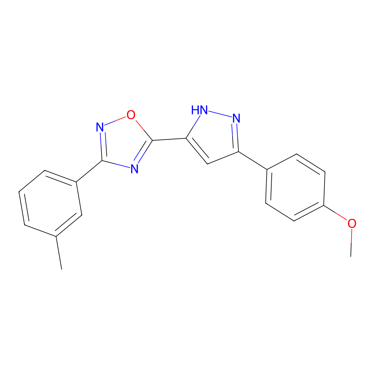 5-[3-(4-methoxyphenyl)-1H-pyrazol-5-yl]-3-(3-methylphenyl)-1,2,4-oxadiazole molecular structure, CAS 1192580-51-0