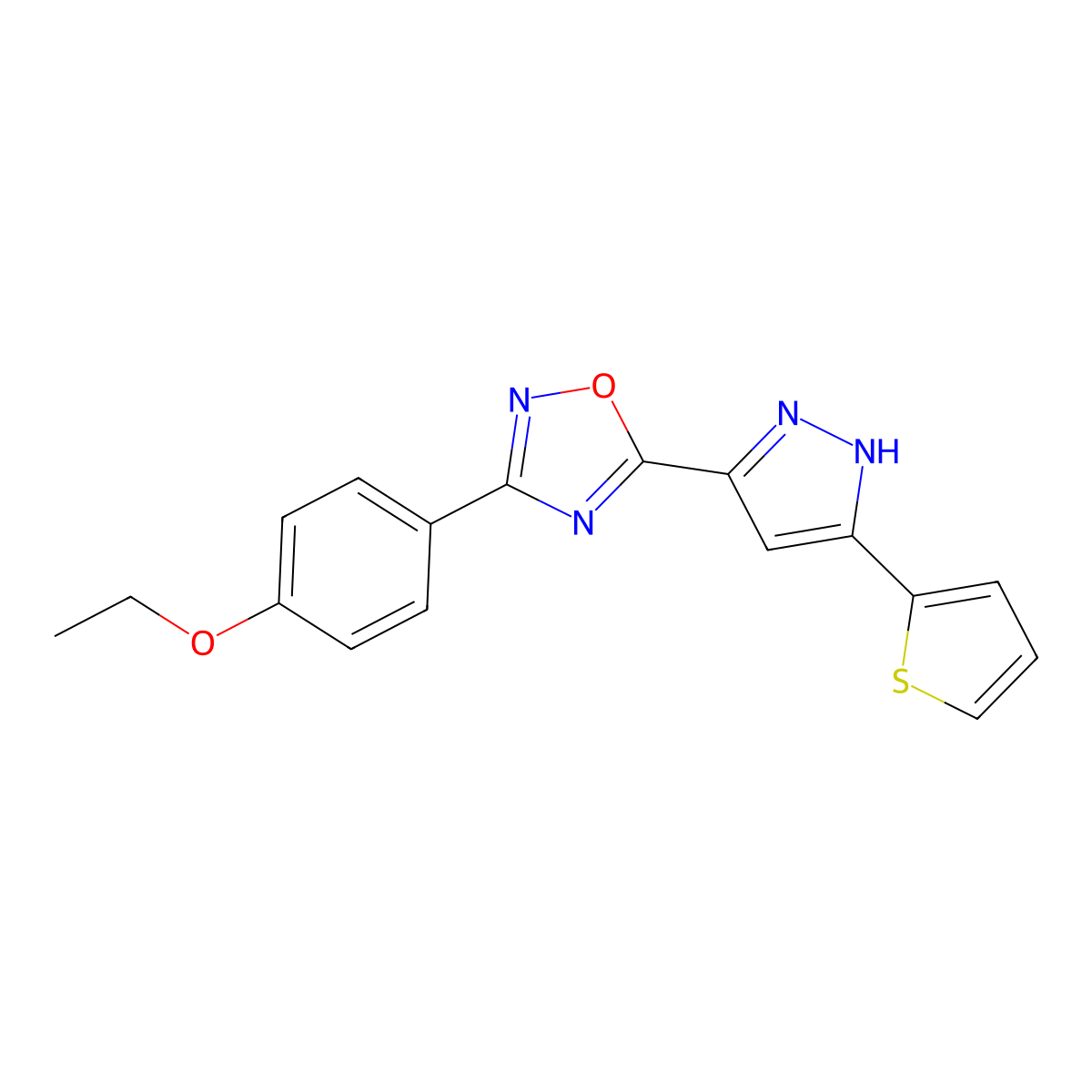 3-(4-ethoxyphenyl)-5-[3-(thiophen-2-yl)-1H-pyrazol-5-yl]-1,2,4-oxadiazole molecular structure, CAS 1192580-57-6