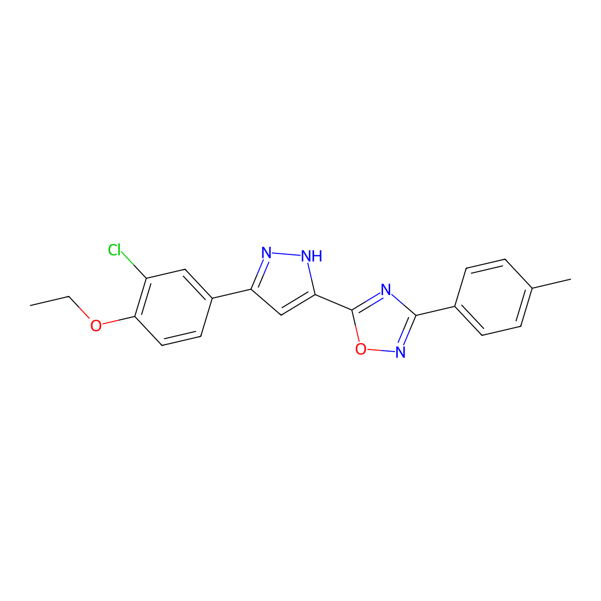 5-[3-(3-chloro-4-ethoxyphenyl)-1H-pyrazol-5-yl]-3-(4-methylphenyl)-1,2,4-oxadiazole molecular structure, CAS 1192580-58-7