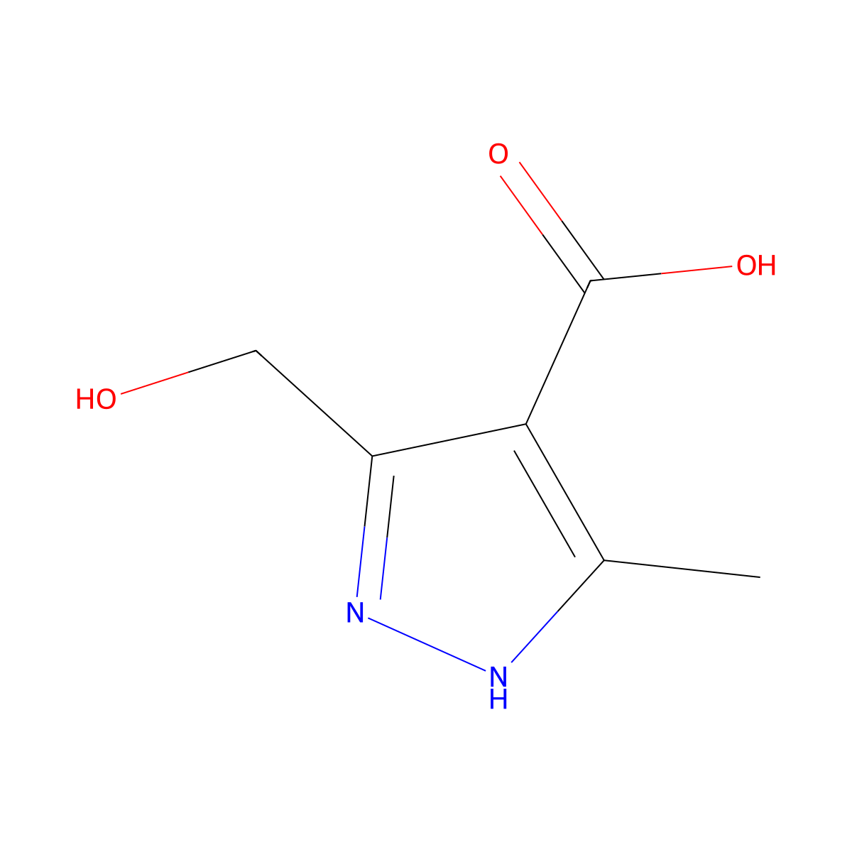 3-(hydroxymethyl)-5-methyl-1H-pyrazole-4-carboxylic acid molecular structure, CAS 1192589-98-2