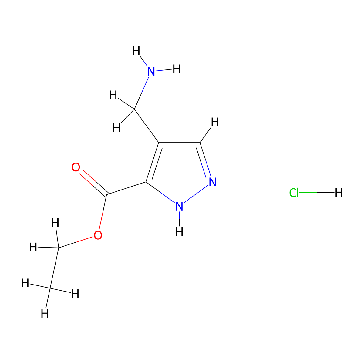 ethyl 4-(aminomethyl)-1H-pyrazole-3-carboxylate hydrochloride molecular structure, CAS 1192609-09-8