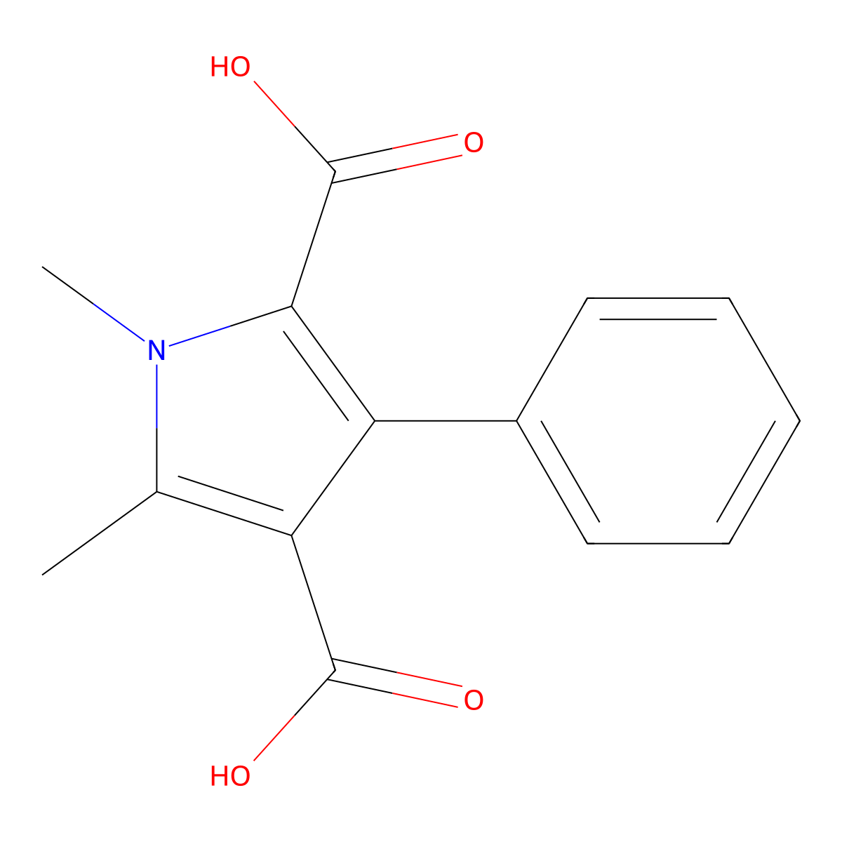 1,5-dimethyl-3-phenyl-1H-pyrrole-2,4-dicarboxylic acid molecular structure, CAS 1192717-69-3