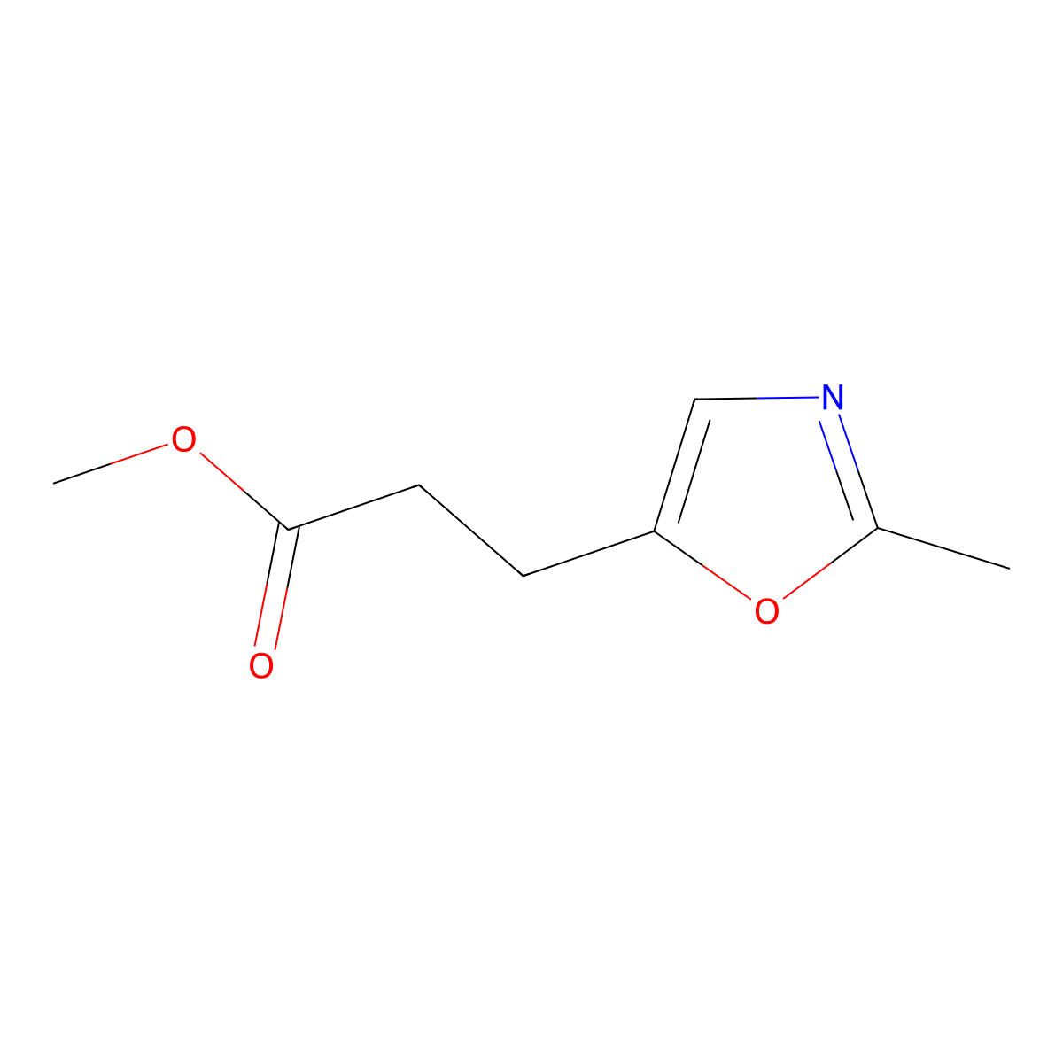 Methyl 3-(2-methyl-1,3-oxazol-5-yl)propanoate molecular structure, CAS 1192759-37-7